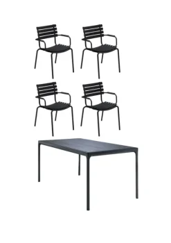 Clearance HOUE 1 Four Table, 4 Reclips Dining Chair Black Chairs/Black Table