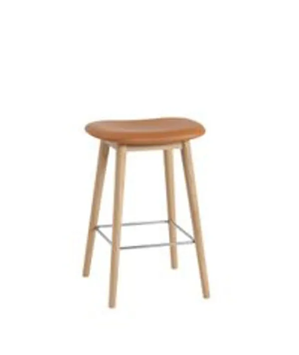 Best Muuto Fiber Bar Stool - Wood Base Silk Læder - Cognac/Eg