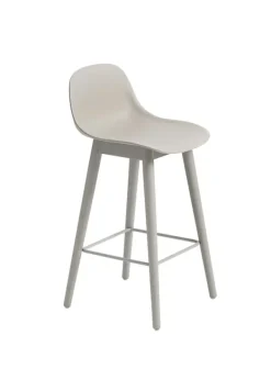 Best Muuto Fiber Bar Stool w/ Backrest - Wood Base Grå/Grå
