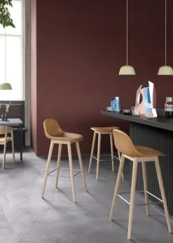 Best Muuto Fiber Bar Stool w/ Backrest - Wood Base Grå/Grå