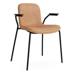 Best NORR11 Langue Chair Soft Steel w. Armrest Frame: Black Steel / Armrest: Dark Smoked Oak / Upholstery: Dunes - Camel 21004