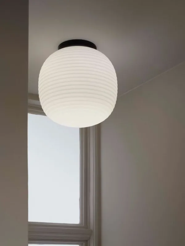 Fashion New Works Lantern Ceiling Black Base w. Frosted White Opal Glass Medium